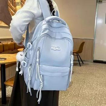 Многослойная большая вместительная школьная сумка для путешествий, рюкзак для женщин, однотонный рюкзак зелёный