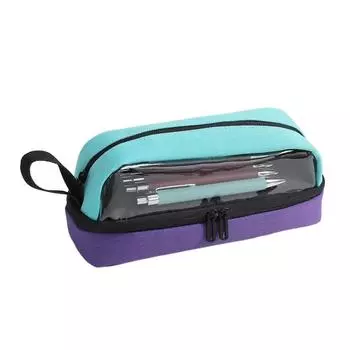 Multi Layer Pen Pouch Canvas Pencil Case Personality Makeup Storage Bag Signature синий/фиолетовый