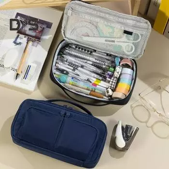 Многослойный пенал, многофункциональная офисная школьная дорожная сумка для хранения, большая вместимость, застежка-молния, пенал для карандашей чёрный