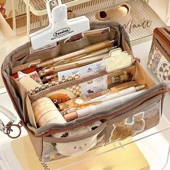 Multi Layer Prisms Large Capacity Transparent Pencil Case Multifunctional Simple And High Appearance Pencil Case 1Pc коричневый