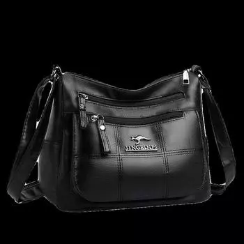 Multi-Layer Soft Leather Bag Women s 2024 New Arrival Fashion All-Match Middle-Aged and Elderly Mother Bag Large Capacity Shoulder Messenger Bag Women Black