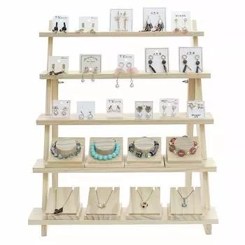 Multi-Layer Wood Display Riser Earring Holder Stand Bracelet Jewelry Storage Doll Household Rack