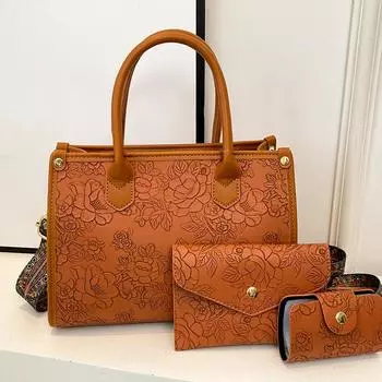 Multi-Purpose Bag 2025 New Fashion Embossed Women s Handheld Shoulder Crossbody Bag 3-Piece Coin Purse Set 28*11*20cm белый