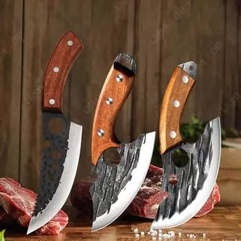Multi-purpose Stainless Steel Kitchen Knife Chef s Knife Fish Scale BBQ Meat Cutting Knife Wooden Handle Kitchen Accessories