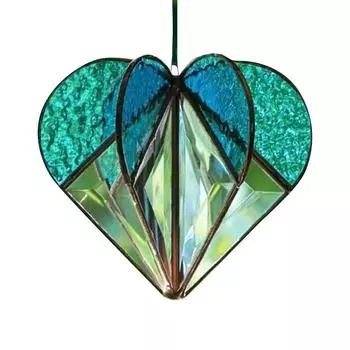 Multi-Sided Heart Pendant, 3D Heart Stained Glass Suncatcher Ornaments, Handcrafted Pendant Ornaments For Living Room Bedroom Wedding Pendant One Size циан