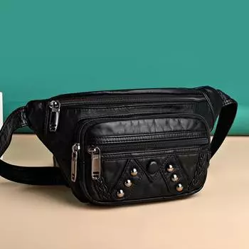 Многофункциональная молния, женская поясная сумка большой емкости, модная плетеная женская сумка через плечо с заклепками, повседневная сумка для мам большой емкости