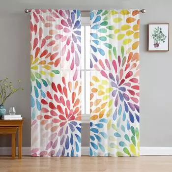Разноцветные каплевидные оконные шторы из тюля, современные прозрачные шторы для кухни, гостиной, спальни, украшения штор W135 x H114cm