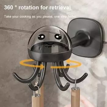 Multifunctional 360 Degree Rotating Six-claw Hook ABS Material Punch Free Household Kitchenware Bathroom Storage Accessories серый