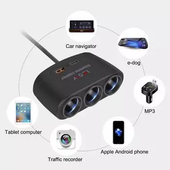 Multifunctional 3 in 1 Dual USB Socket Car Charger Adapter Car Accessories Quick Charge 120W 12V 24V For Phone IPad Splitter чёрный