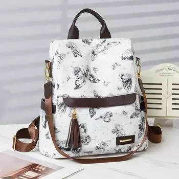 Многофункциональный рюкзак для женщин с принтом бабочек, сумка на плечо, рюкзак большой емкости чёрный