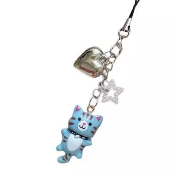 Multifunctional Beaded Cats Keychain Handmade Lovely Animal Bag Pendant Fashion Accessory for Trendy Look Daily Use синий