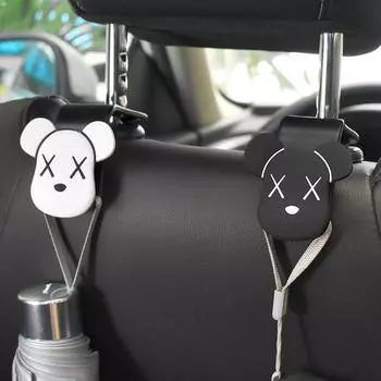 Multifunctional Camellia Flower Bear Head Shape Car Hook Cute Car Seat Back Creative Storage Hook Car Decoration Products
