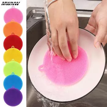 Multifunctional Circular Soft Silicone Dishwashing Brush Kitchen Rags Household Double Sided Cleaning Brush Kitchen Accessories синий