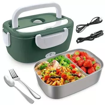Multifunctional family car dual-purpose two-in-one stainless steel plug-in waterless heating electric lunch box us армия зеленый
