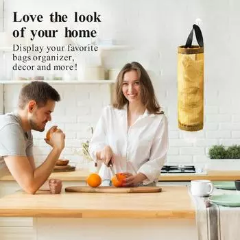 Multifunctional Grocery Bag Hanging Reused Storage Pouch Trash Bags Storage Wall Mount Mesh Plastic Bags Kitchen Garbage Org чёрный