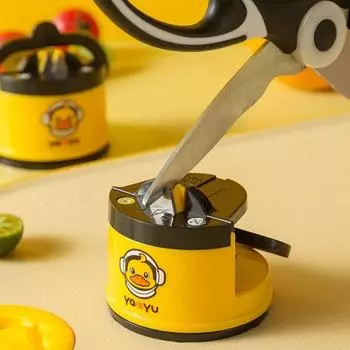 Multifunctional Little Yellow Duck Whetstone Non-slip Base with Suction Cup Kitchen Sharpener Portable Durable жёлтый