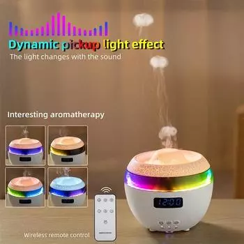 Multifunctional Remote Control Diffuser with Clock Dynamic Air Humidifier RGB Flame Mood Lamp Essential Oil Diffuser US чёрный