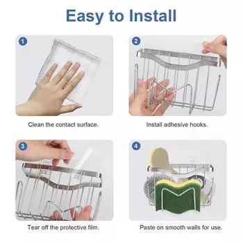 Multifunctional Sponge Holder Kitchen Sink Organizer Rustproof Stainless Steel Sink Caddy For Sponge Brush Sink Stopper Scraper серебряный