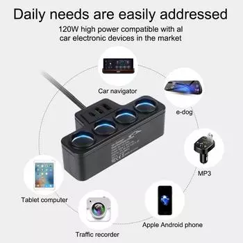 Multifunctional USB Quick Charge Car Charger Adapter QC3.0+PD3.1A 120W Splitter 12V 24V Car Accessories For Phone IPad чёрный