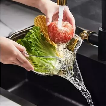 Multifunctional washing Drain Basket Household Vegetable Basin Kitchen Washing Fruit Plate Cleaning Gadget Kitchen Accessories серый