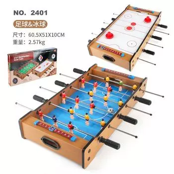 Multifunctional Wooden Table Football Ice Hockey 2-In-1, Double Competitive Entertainment Indoor Board Games Sports Toys
