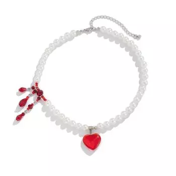 Multilayer Halloween Choker Imitation Pearl Beads Necklace Gothic Blood Drop Necklace Girl Style C