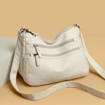 Мягкие кожаные сумки через плечо с несколькими карманами для женщин, новые модные однотонные женские сумки через плечо