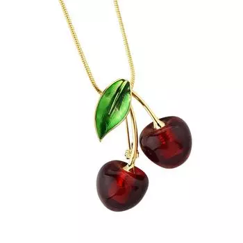Multipurpose Cherry Shape Pendant Necklace Elegant Sweater Accessory Artificial Crystal Texture Fashion Neck Jewelry