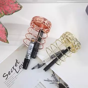 Multipurpose Rose Gold Pen Holder Rose Gold Iron Pen Holder Tabletop Decor rose gold-roundness