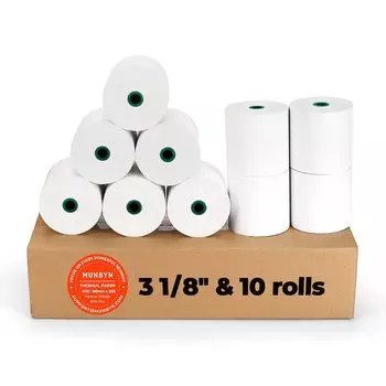 MUNBYN Термобумага рулонная чековая ширина 80 мм x внешний диаметр 80 мм x внутренний диаметр 12 мм 10 рулонов с сердечником Термобумага рулонная 80 мм Термочековая