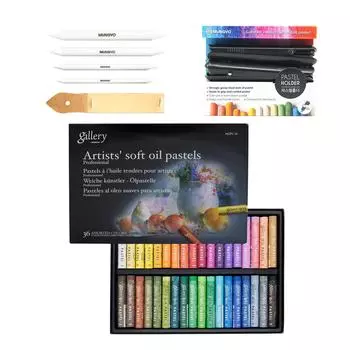 Mungyo Gallery Мягкая масляная пастель с держателем для пастели, тортильон с пеньками, наждачная бумага, набор материалов для рисования 36 Colors bundle