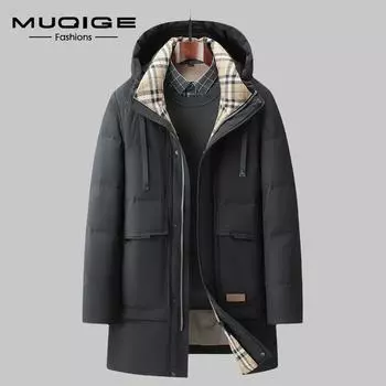 MUQIGE Мужская новая модная повседневная куртка-пуховик с капюшоном, теплый топ, зимняя куртка мужская M/170 чёрный