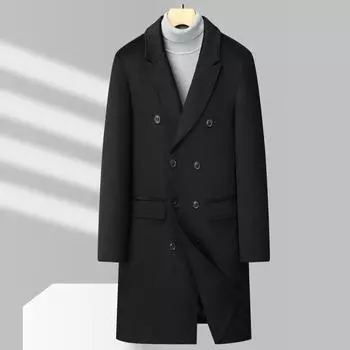 Muqige осень и зима новое мужское шерстяное пальто тренчкот мужское средней длины двубортное шерстяное пальто куртка M/170 чёрный