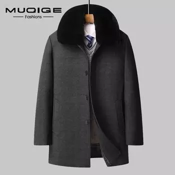 MUQIGE осенне-зимнее новое мужское пальто, деловое повседневное пальто с воротником для удаления волос и толстое хлопковое пальто с решеткой, мужская куртка M/170 серый