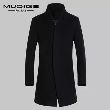 MUQIGE осенне-зимнее новое мужское шерстяное пальто, Тренч, мужское тонкое шерстяное пальто средней длины, мужское 170/M чёрный