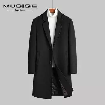 MUQIGE осенне-зимнее новое шерстяное пальто, мужской плащ средней длины, деловой повседневный костюм, пальто с воротником, куртка 170/M чёрный