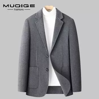 MUQIGE осенние новые мужские шерстяные костюмы мужские топы модные городские однобортные косые костюмы пиджак M/170 чёрный