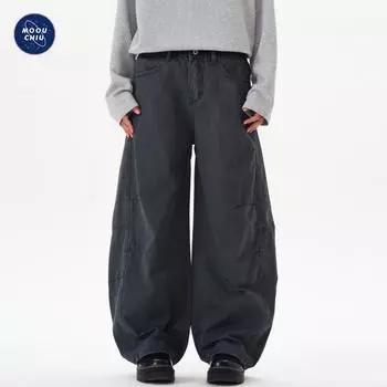 Muqiu Мужские американские ретро-стираемые широкие брюки-десантники S (45-52.5 kg) армия зеленый