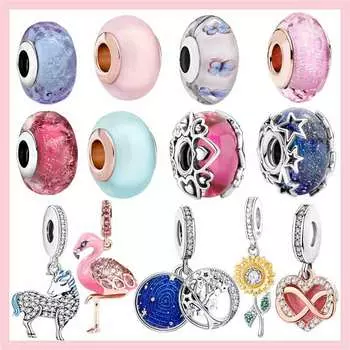 Муранское стекло, стерлинговое серебро 925 пробы, бусины в виде подсолнуха, подходят для браслета-подвески, изготовление ювелирных изделий своими руками