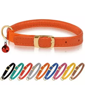 Муромский кожаный ошейник для кошек с эластичным ремешком, регулируемый ошейник для кошек и котят, желтый, красный, розовый, синий, оранжевый, коричневый, серый (оранжевый) оранжевый