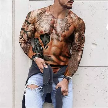 Muscle Tattoo Мужские компрессионные футболки с длинным рукавом Wolf Dragon Спортивная одежда Рашгард Фитнес Тренажерный зал Топы Футболки Уличная футболка S