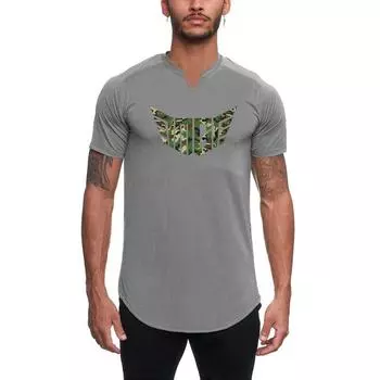 Muscleguys American Fitness Свободная дышащая футболка для бега с короткими рукавами и красивыми топами с v-образным вырезом M чёрный