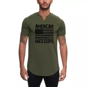 Muscleguys Американский фитнес-облегающая дышащая футболка с короткими рукавами для занятий спортом на открытом воздухе, топы с v-образным вырезом M серый