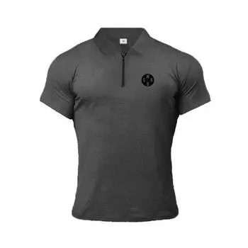 Muscleguys Англия стиль Мужчины Поло Рубашка Zip Polo Tees Мода Хлопок Фитнес Поло Футболка Бренд с коротким рукавом Тренажерный зал Одежда для бодибилдинга M чёрный