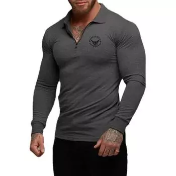 Muscleguys брендовая рубашка-поло для мужчин для бодибилдинга и фитнеса с длинными рукавами, деловые повседневные футболки с воротником с лацканами, облегающие футболки M чёрный