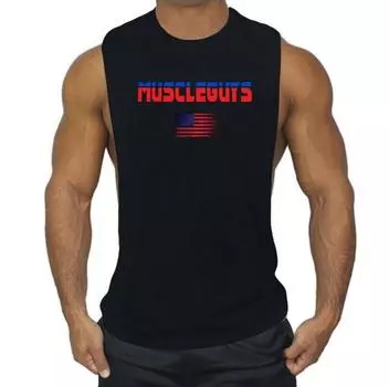 Muscleguys брендовые модные мужские топы на бретелях для спортзала, сексуальные топы с глубоким вырезом, футболки для фитнеса, мужской жилет, майка для бодибилдинга, майка M чёрный