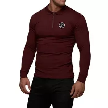 Muscleguys Деловая повседневная мужская хлопковая рубашка поло для фитнеса, спортивная осенняя футболка с длинными рукавами с лацканами M чёрный