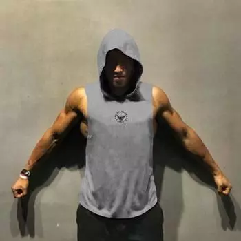 Muscleguys Fitness Loose SleevelessMen s Cotton Breathable Sweat Absorbing Sports Hooded Sweat M чёрный