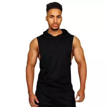 Muscleguys Летние хип-хоп майки с капюшоном мужские повседневные без рукавов майки для тренировок на мышцы уличная одежда M чёрный