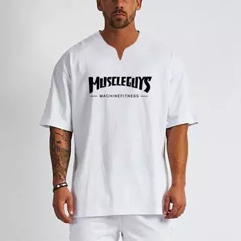 Muscleguys летние мужские футболки для фитнеса с рисунком, новые молодежные трендовые свободные повседневные топы с короткими рукавами M чёрный